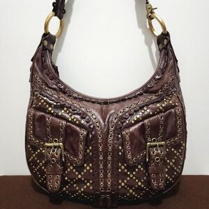Isabella Fiore Stud Muffin Brown Leather Hobo Bag